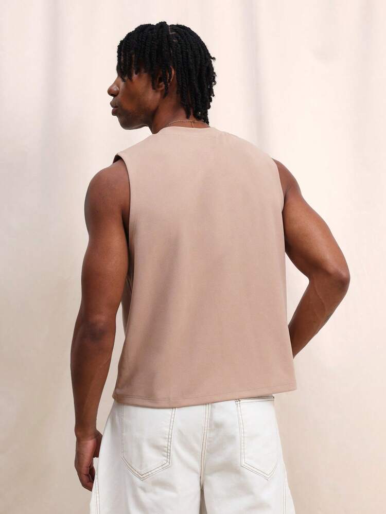 Men's Sleeveless Tank Top With Crew Neck Solid Beige Basic Casual Summer Tee