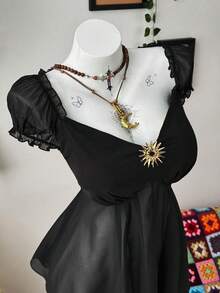Sunspun Plus Size Women Casual Sexy Slit Blouse Shirt - Black - View 5