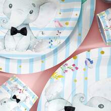 Bộ chén đĩa, khăn ăn và cốc dùng một lần hình voi xanh và bóng bay, phục vụ 20 người. Bộ đồ dùng tiệc dùng một lần này (bao gồm chén đĩa, khăn ăn và cốc) rất phù hợp cho các bữa tiệc sinh nhật, đám cưới và dã ngoại gia đình. - Xem 6