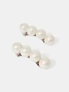 MOTF PREMIUM 2PCS FAUX PEARL FRENCH CLIP HAIR CLIPS CLAW CLIPS HAIR CLAWS HAIR BARRETTES - Beige - View 5