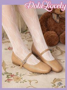 Dola Lovely 银色方头浅蝴蝶结玛丽珍平底鞋，时尚女士鞋新年假期 - 駝色 - 查看 5