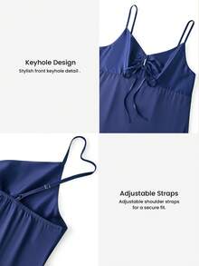 LUVLETTE 夏日波西米亚风情藏蓝色缎面睡裙 - 镂空吊带睡衣，自由奔放的休闲居家服，曲线内衣睡衣，性感撩人 - 藍色 - 查看 4