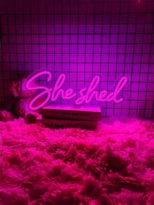1PC She Shed LED Neon Sign, Pink Cursive Script Wall Decor Light, USB Powered Ambient Lamp For She Shed, Bedroom, Man Cave & Party Decor - Multicolor - View 5