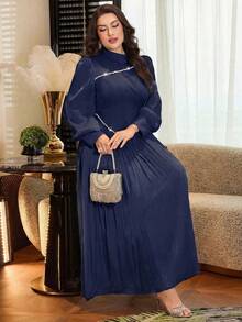 Modelyn 大码女式时尚简约优雅收腰修身连衣裙 - 寶藍色 - 查看 5