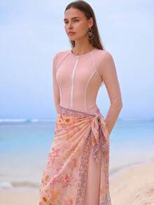 Swim Shayni Summer Beach Women's One-Piece Swimsuit SetArabic Clothing - Pink - View 5