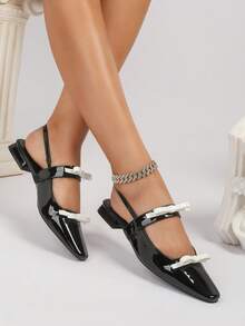 CUCCOO CHICEST 女鞋春夏新款经典黑白蝴蝶结系带低跟平底鞋，时尚休闲可爱优雅百搭乐福鞋情人节 - 黑色 - 查看 6