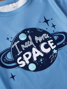 4件套幼儿男童睡衣，印有电子游戏和太空星球图案，短袖上衣和长裤家居服 - 彩色 - 查看 5