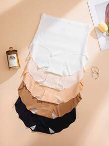 NudeFit 5-Pack Minimalist Wavy Trim Seamless Elastic Waist Mid-Rise Panties - Multicolor - View 6