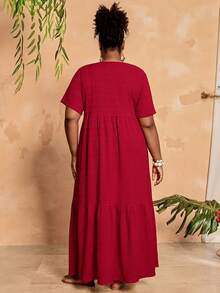 BrightlyHer 大码女式绿色长裙，早春 - 紅色 - 查看 2