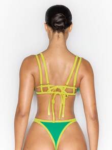 Musera Resort 印花撞色滚边比基尼上衣（仅限上衣）春夏度假性感酷女孩伊比沙岛音乐节假日驿站 - 綠色 - 查看 3