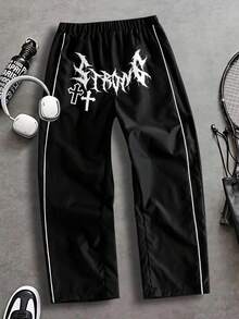 Coolqubz Teens' New Spring/Summer Gothic Lightning Graphic Casual Straight Leg Sports Streetwear Pants - Black - View 1