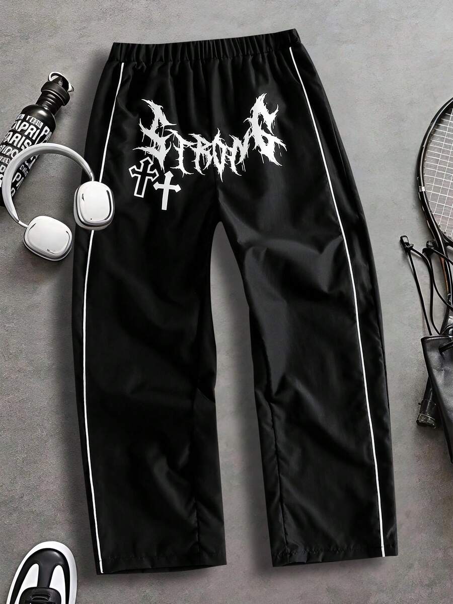 Coolqubz Teens' New Spring/Summer Gothic Lightning Graphic Casual Straight Leg Sports Streetwear Pants - Black - View 1