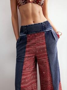 Bohemela Women's Casual Knit Patchwork Loose Pants - Multicolor - View 8