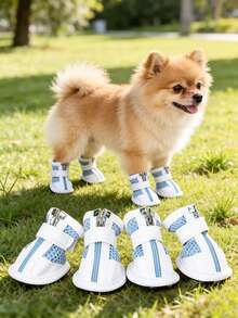 PETSIN 1 đôi giày lưới thoáng khí cho thú cưng, giày chống trượt cho thú cưng; giày cho chó, giày cho mèo, dép, giày cho thú cưng, giày mềm cho gấu bông, giày thể thao có khóa kéo chống trượt, đồ dùng cho thú cưng - Nhiều màu - Xem 3