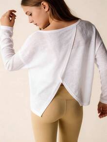 Áo thun dài tay màu trắng dáng casual dành cho nữ, áo mùa hè, thiết kế đa năng phù hợp cho thể thao, hoạt động ngoài trời, trường học và mặc hàng ngày. - trắng - Xem 7