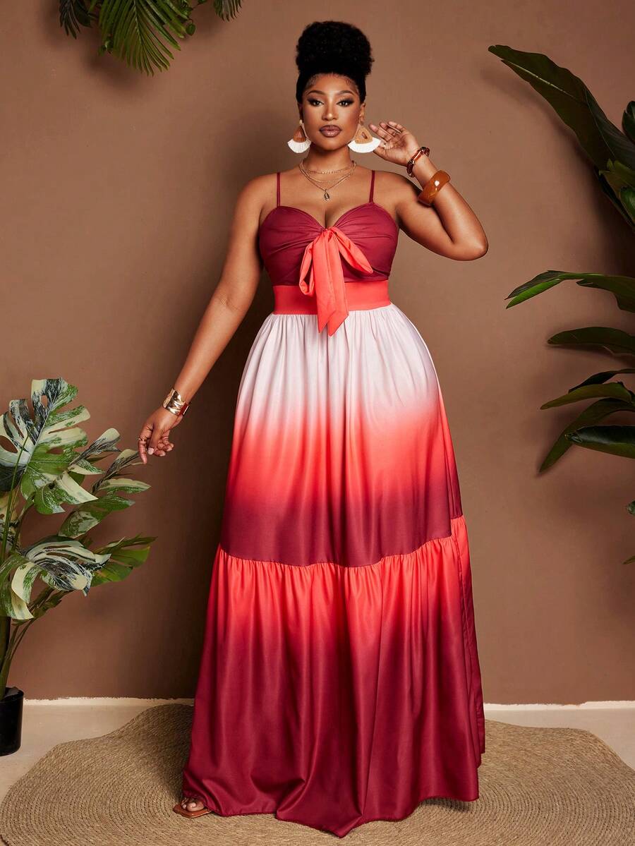 Maweii Đầm dạ hội gợi cảm dành cho nữ cỡ lớn, dây mảnh, dáng chữ A, phối màu gradient, thanh lịch, thích hợp cho kỳ nghỉ. - Nhiều màu - Xem 1