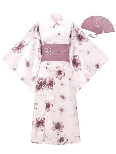 Irokai Kimono yukata tradicional japonés con estampado floral para mujer