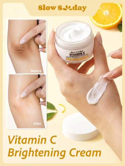 スロー サンデー ビタミンC 美白クリーム、スキンケア、ビタミンC、ナイアシンアミド、ビタミンEを配合、くすみ改善 肌滑らか、ボディホワイトニングクリーム、保湿 肌トーンアップ、春夏向け、Y2K、パーティー&ギフトに、コンパクト&携帯便利