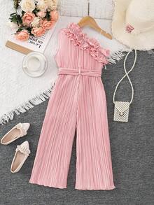SHEIN Mono ajustado sin mangas con volantes, estilo de vacaciones para niñas 2026 - Albaricoque - Ver 2