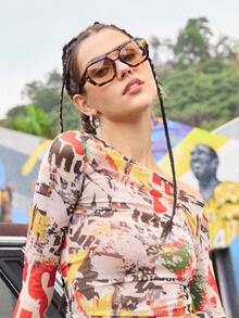 1 Pair Women's Leopard Print Polygon PC Frame Retro Double Bridge Fashionable Casual Style Glasses - Multicolor - View 4