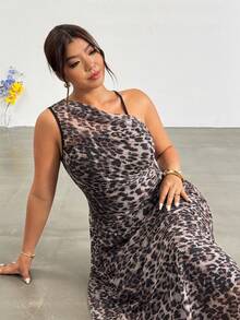 Firerie Đầm nữ cỡ lớn thanh lịch, tối giản, thời trang cơ bản, phù hợp cho công sở, đi làm, lễ hội âm nhạc, kỳ nghỉ biển, đầm ôm sát không tay cổ lệch xếp ly xuyên thấu. - Nhiều màu - Xem 7