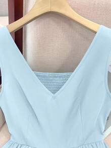 SHEIN Franclia 女士褶皱时尚工作通勤派对毕业日常修身吊带背心 - 淺藍色 - 查看 3