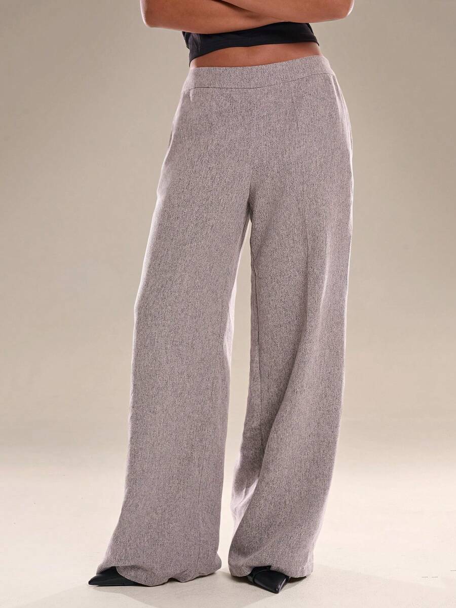 Avantive Light Grey Simple Wide Leg Pants For Women Casual Chic Office Wear Autumn Winters, Elegant Formal Graduation Teacher's Comfortable Trousers