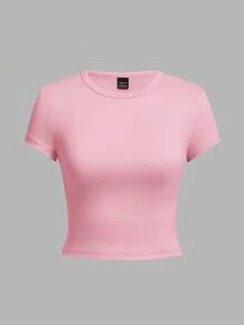 SHEIN EZwear 4件套休闲圆领插肩短袖修身女式T恤，适合夏季穿着 - 彩色 - 查看 7