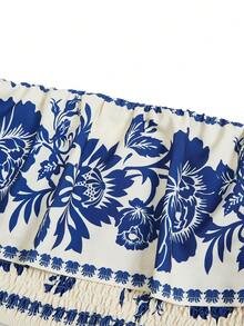 Louniche Bộ đồ nữ thường ngày phong cách nghỉ dưỡng, gồm áo trễ vai in hoa và quần ống rộng, thích hợp cho mùa xuân/hè. - Nhiều màu - Xem 5