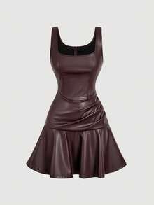 SHEIN MOD 棕色复古70年代方领褶皱低腰连衣裙 – 西部风、波西米亚风、游牧风、度假、野餐、节日、女士春夏装、春假、女士夏季连衣裙、棕色皮裙、紧身连衣裙、女士连衣裙、棕色女孩连衣裙、Zanea女士连衣裙、生日装、夏季上衣、音乐节服装、2026年女士服装、Yk服装、Zoey服装、巴黎服装、女士夏季派对连衣裙、婚礼派对连衣裙、沙滩连衣裙、女士婚礼宾客连衣裙、婚礼派对连衣裙、毕业礼服、度假服装、女士假日连衣裙、乡村音乐会服装 - 棕色 - 查看 2
