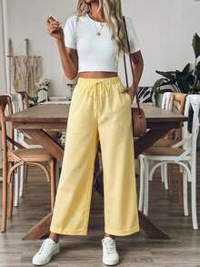 Breezaya 女士系带腰条纹阔腿宽松裤 - Butter Yellow - 查看 4