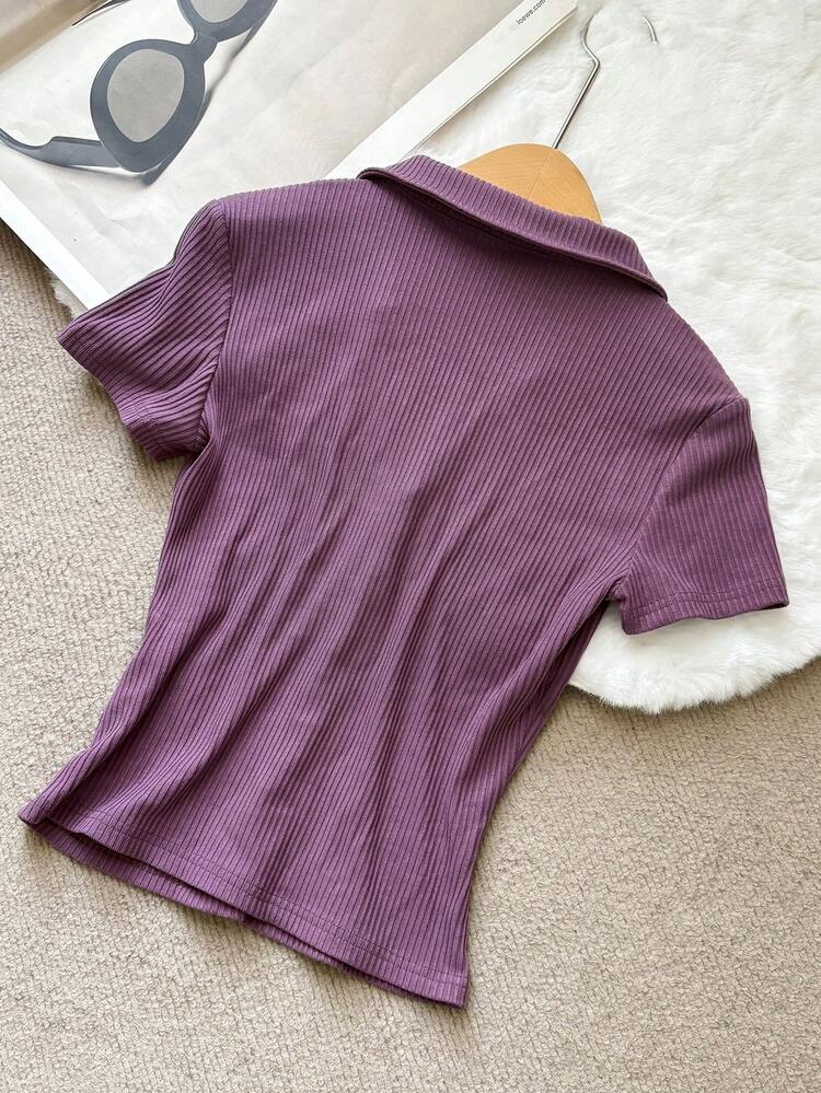 Women's Solid Color Slim Fit Polo Neck Short Sleeve T-Shirt Summer