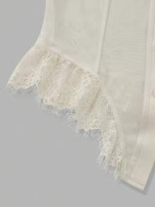 Selianne 女士优雅撞色蕾丝不对称下摆修身衬衫，适合春、夏、秋季办公室通勤穿着。 - 白色 - 查看 4