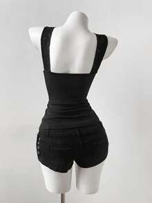 Sunspun Sleeveless Lace Sexy Camisole Top, Spring/Summer - Black - View 2