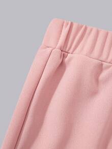 SHEIN 适合大女孩的春秋季粉色条纹西装套装：时尚单排扣西装，饰有蝴蝶结，宽松阔腿裤——完美适用于派对、学校活动、家庭聚会和半正式场合，舒适透气，适合凉爽季节。 - 粉色 - 查看 7