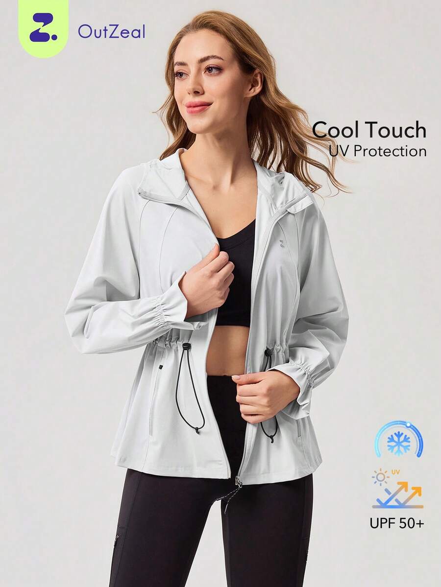 OutZeal Women Sun-Proof Jacket White Summer Camping Hiking UV Protection Cool Touch Hooded Drawstring Waist With Thumhole - White - View 1