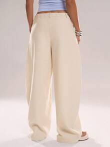 Avantive 女士口袋纽扣休闲百搭日常阔腿裤 - 杏色 - 查看 2