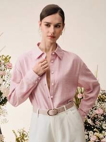 Anewsta Blusa elegante de vacaciones con bordado de mariposa beige para mujer, primavera/verano - Rosa vieja - Ver 6