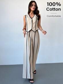 Firerie Women's Elegant Commuter Fitted Contrast Trim Waist 100% Cotton Shirt - Apricot - View 4