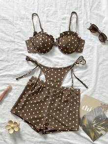 Swim Mod Bộ đồ bơi 3 món in chấm bi, có gọng, viền bèo nhún, kiểu dáng dễ thương, gồm quần bơi và quần đùi có dây rút bên hông. - Nhiều màu - Xem 4