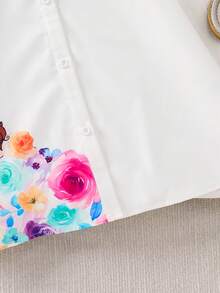 SHEIN Young Girl Woven White Shirt Dress,Summer Fairy Matching Family Vacation Cute Girl Pattern Casual Cotton Blouses For Kids,Solid Color Short Sleeve - White - View 6