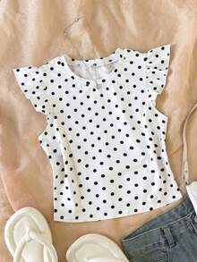 SHEIN 少女休闲圆领波点短袖T恤 - 黑與白 - 查看 1