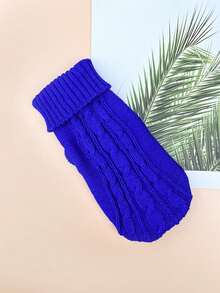 1pc Solid Navy Blue 3D Twist Rope Knitted Pet Sweater, Warm Autumn/Winter Clothing For Cats And Dogs - Royal Blue - View 2