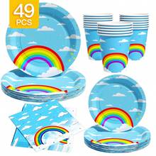 Set de farfurii, șervețele și pahare de unică folosință Rainbow Clouds, pentru 8 persoane. Acest set de articole pentru petreceri de unică folosință (include farfurii, șervețele și pahare) este perfect pentru petreceri de ziua de naștere, nunți și picnicuri în familie. - Vizualizare 1