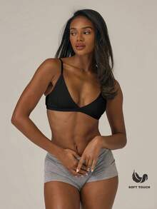 MUSERA ESSENTIALS 柔软触感绑带运动文胸，基础休闲机场度假性感春夏款 - 黑色 - 查看 1