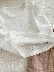 1-Piece Summer Cute White Top And Shorts Set With Elastic Waist - Apricot - View 3