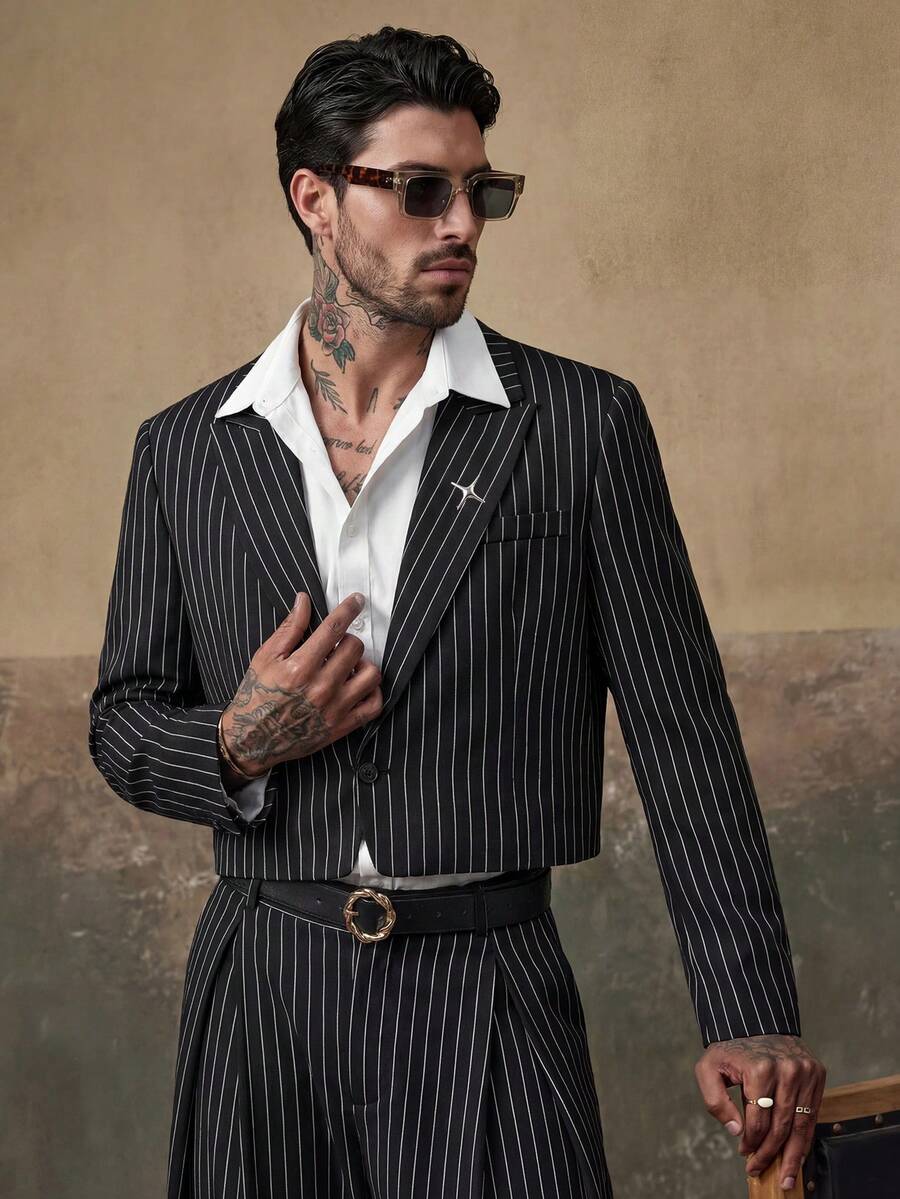 HIMLAND 男士梭织休闲宽松长袖外套和直筒裤两件套 - 黑色 - 查看 1