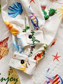 Soleia Women's Pineapple Print Long Sleeve Shirt And Shorts 2 Pieces Set - Multicolor - View 6