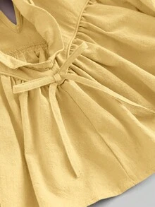 Maija Kids Maija Kids 年轻女孩圆领褶皱时尚百搭日常衬衫 - 黃色 - 查看 3
