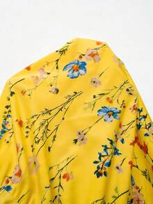 Elenzga Gaun A-Line Berlapis dengan Lengan Pendek Motif Bunga dan Pinggang Elastis untuk Wanita Ukuran Plus, Gaya Resor Elegan, Cocok untuk Musim Semi dan Musim Panas - Kuning - View 7